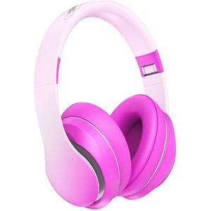AngelTech Over Ear Kinderkoptelefoon – Hoofdtelefoon kinderen - Volume Begrensd – Draadloos – 20 Uur Speeltijd- Kinder Koptelefoon – Inclusief Audiodraad - Met Microfoon – Noise Cancelling – Roze of Blauw