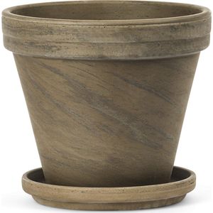Terracotta Bloempot met Schotel - Basalt Bruin - Ø20 cm - H:17.5 cm - Plantenpot Terracotta - Bloempot Buiten