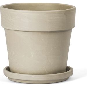 Terracotta Bloempot met Schotel - Graniet Creme - Ø 28 cm - Hoogte: 23.5 cm