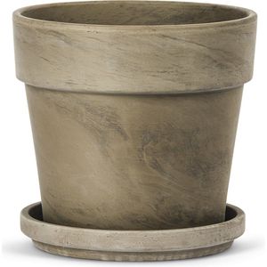 Terracotta Bloempot met Schotel - Basalt Bruin - Ø 24 cm - Hoogte: 22 cm