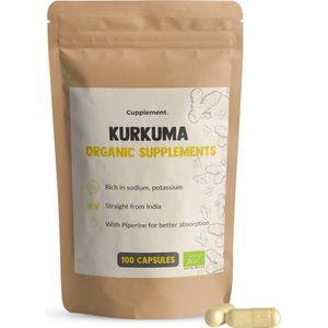 Cupplement - Kurkuma 100 Capsules - Met Zwarte Peper Piperine - Biologisch - 600 MG Per Capsule - Geen Poeder of Tabletten - Curcumine - Anitoxidant Supplement - Superfood