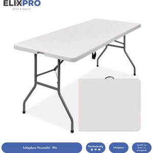 ElixPro Vouwtafel - Inklapbare tafel - Campingtafel - 180x70cm - Inclusief handvat - Opvouwbare tuintafel - Weerbestendig - Wit