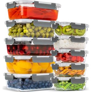 Stosh Meal prep bakjes - Vershoudbakjes - Diepvriesbakjes - 10 Stuks - 5x1050ML & 5x350ML - BPA vrij - Glas