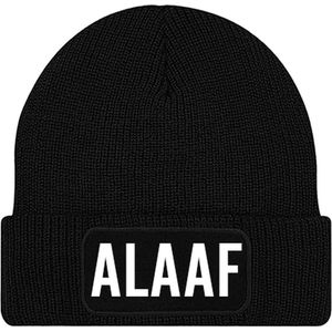 ALAAF muts - Zwart (witte letters) - Beanie - One Size - Uniseks - Grappige teksten | Designs - Wintersport - Aprés ski muts - Ik ben vandaag zo vrolijk - Cadeau