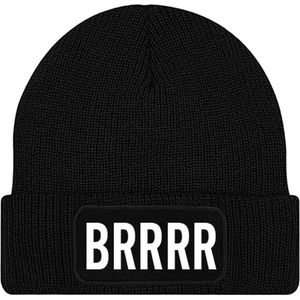 BRRRR muts - Zwart (witte letters) - Beanie - One Size - Uniseks - Grappige teksten | Designs - Wintersport - Aprés ski muts - Ik ben vandaag zo vrolijk - Cadeau