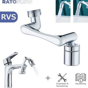 RATOFLOW® - Kraan Opzetstuk - Kraan Verlengstuk - kraankop - RVS - draaibaar - 2 standen - perlator - roterend - flexibel - Opzetstuk - Verlengstuk - waterbesparend - keukenkraan - badkamerkraan - zwenkbaar - sproeier - afwassen - M22 - M24 - 1/2
