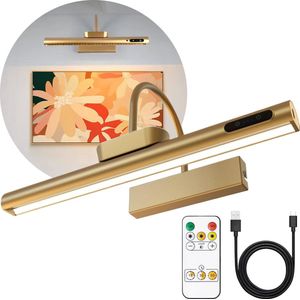 Schilderijverlichting - Goud - Oplaadbaar LED - Draadloos Dimbaar - Met Afstandsbediening