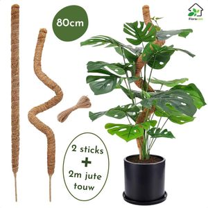 Floracon Mosstok – 2x 80 cm – Buigbaar - Kokosvezel – Incl. 200 cm Jute Touw - Plantenstok – Verlengbaar – Mosstok Voor Planten – Plantensteun – Mosstok Monstera – Mosstokken – Kamerplanten - Plantensteunen Voor Klimplanten - Perfect voor Monstera