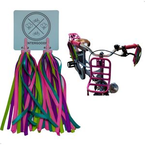 Entergoods® Stuurslingers - Fiets Versiering Kinderen - Stuurversiering Slingers - Handvat Streamers voor Meisjes - Streamers voor jongens - Paars Groen Roze Franjes - 2 Stuks - 24 CM - Stuurslingers voor Kinderfiets