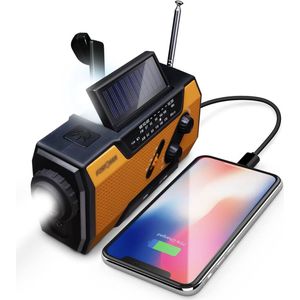 Draagbare Radio - Radio op Zonne-energie - Solar - 2000 mAh - Zonne-energie - Batterijvoeding Noodgevallen - Zwengelradio - Externe Batterij met USB-oplaadaansluiting - SOS en LED-zaklamp - Wandelen - Buiten