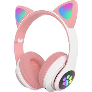 Kinder hoofdtelefoon - kattenoortjes roos- NL handleiding -cat headphones- Draadloze koptelefoon Bluetooth - Met Led Kat Oortjes | met verlichting poot- Kat oor Koptelefoon draadloze Bluetooth met flitslicht