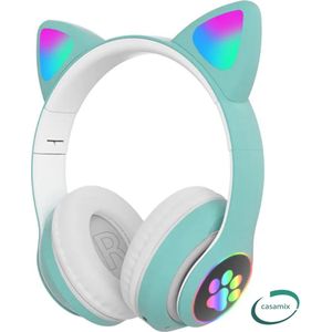 Kinder hoofdtelefoon - kattenoortjes GROEN-NL handleiding- cat headphones- Draadloze koptelefoon Bluetooth met led-Koptelefoon voor Kinderen - Met Led Kat Oortjes | met verlichting poot- Kat oor Koptelefoon draadloze Bluetooth met flitslicht.