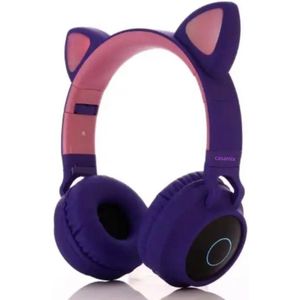 Casamix Kinder hoofdtelefoon pro - kattenoortjes paars- NL handleiding -cat headphones- Draadloze koptelefoon Bluetooth - Met Led Kat Oortjes | met verlichting poot- Kat oor Koptelefoon draadloze Bluetooth met flitslicht