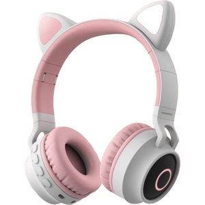 Casamix Kinder hoofdtelefoon pro Roos- kattenoortjes - NL handleiding -cat headphones- Draadloze koptelefoon Bluetooth - Met Led Kat Oortjes | met verlichting poot- Kat oor Koptelefoon draadloze Bluetooth met flitslicht
