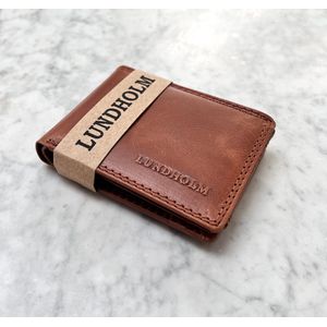 Lundholm portemonnee heren bruin cognac compact RFID anti-skim - kleine heren portemonnee van topkwaliteit leer - Scandinavisch design | Karlskrona serie