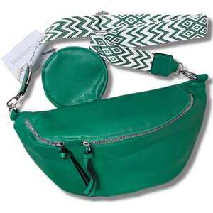 Lundholm heuptasje dames groot groen met tassenriem groen wit bag strap - heuptas dames met brede riem - cadeau voor vriendin | Lunna serie