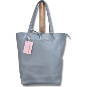 Lundholm tas dames schoudertas lichtblauw - licht blauwe shopper dames met rits - shopper dames leer - zeer soepel leer - cadeau voor vrouw vrouwen cadeautjes tip | Lundholm Odense serie