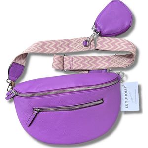 Lundholm heuptasje dames groot paars met tassenriem bag strap roze beige - heuptas dames met brede riem - cadeau voor vriendin | Gudvangen serie