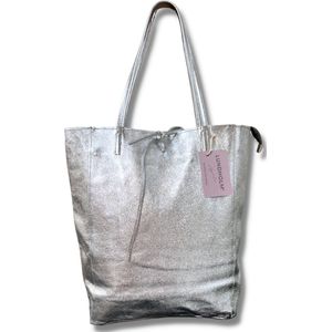 Lundholm tas dames schoudertas zilver leer - zilveren shopper dames met rits - shopper dames leer - zeer soepel leer - cadeau voor vrouw vrouwen cadeautjes tip | Lundholm Odense serie