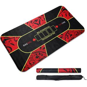 Ragnal Pokertafel - Pokermat - 180 x 90 cm - Oprolbaar Antislip Pokerkleed - Pokerset - Kaartkleed - 2 tot 10 personen - Incl. Draagtas en Goudkleurige pokerkaarten