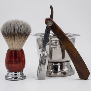 Brent Berkeley® Shavette 'Royal Silver' Scheerset - Professioneel Open Scheermes met Scheerkom & Scheerkwast