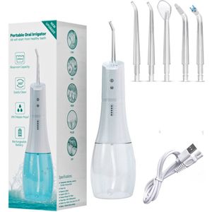 DAKANNA®- Waterflosser - Monddouche Draadloos - Tandsteen Verwijderaar Elektrisch - Watertank 400ml - Gevoelige Tanden - Cadeau - 6 Mondstukjes