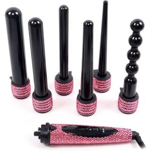 DAKANNA® - Krultang - Haarkruller - Curling Iron - Glitter - Kristallen - Roze - Keramiek - Strass Steentjes - Duurzaam - Diamant - Toermalijn - 6 in 1