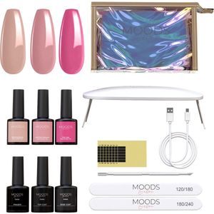 Moods Gellac BIAB Starter Pakket – Nude Pink - Builder in a Bottle – BIAB Nagellak – Inclusief UV/LED Lamp, Bokkepoot, Nagelvijl, Primer, Base en Top Coat