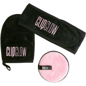 CLIQGLOW - Headband + Washcloth + Makeup Remover Pad - Wasbaar - Super Soft Fabric - Spa Day - Klittenband - 100% Microvezel - Black