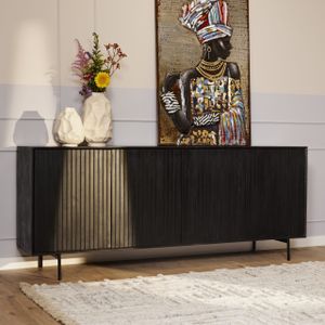 Dressoir Stripe mangohout zwart 210 cm