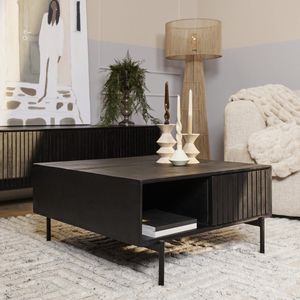 Salontafel Stripe - Zwart - Mangohout - Met Twee Laden