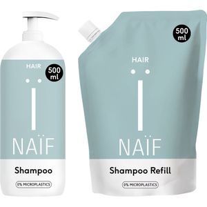 Naïf - Voedende Shampoo Pompfles en Navulverpakking/Refill - 2x500ml - Haarverzorging - met Natuurlijke Ingrediënten