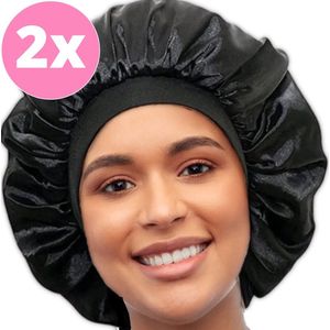 Bonnet Satijn - 2 stuks - Slaapmuts Satijn - Satijnen Bonnet- Zwart - 2 Kleuren beschikbaar