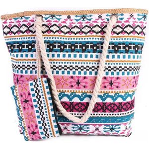 Pazzo Goods - Strandtas Marbella - L - Beachbag - Schoudertas - Roze - Groen