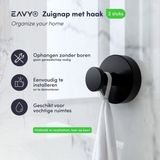 Zuignap met haak - Sterke zuignap haakjes - Zuignap haak - Handdoekhaakjes zelfklevend - Zwart - RVS