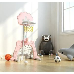 Basketbalstandaard Boom - Roze met goaltje, golfstick en 3 ballen - Peuter - Kleuter - Speelgoed - Cadeau - Sinterklaas - Verjaardag