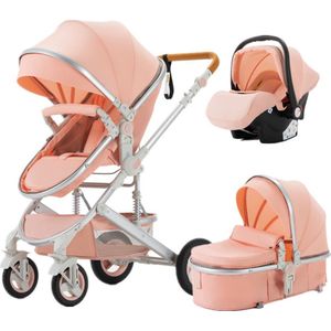 Thuys - Kinderwagen 3 in 1 – Wandelwagen baby 3 in 1 – Kinderwagen inclusief Autostoeltje – Kinderwagen Roze, Aluminium