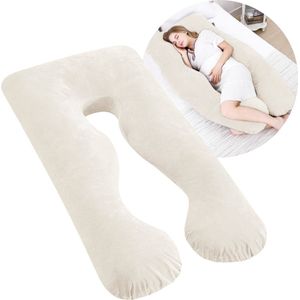 Home4u® - Zwangerschapskussen XXL - Zijslaapkussen - Lichaamskussen - Body Pillow - U vorm - Nude