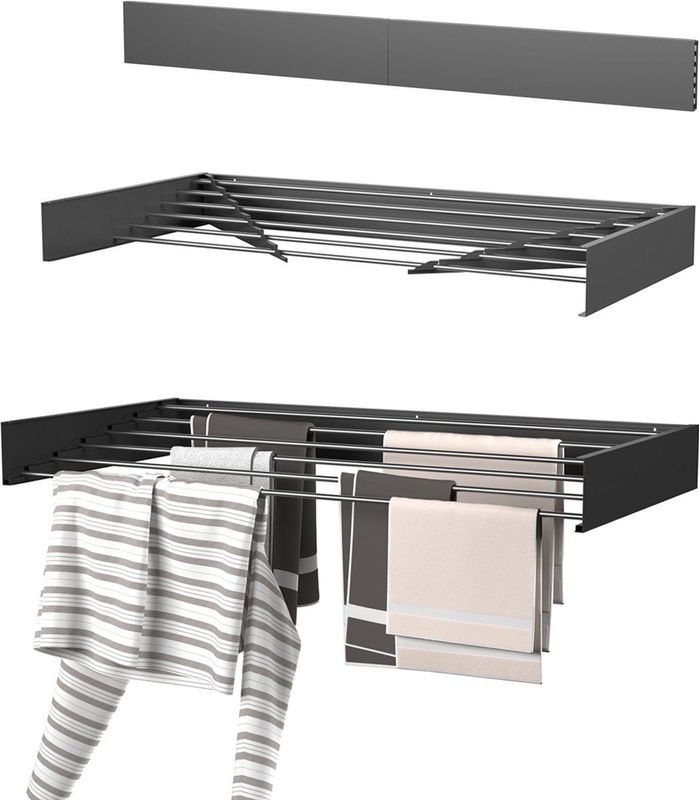 Wasophoogte - Wanddroogrek - Zwart - Aluminium - Inklapbaar - 6 Stangen