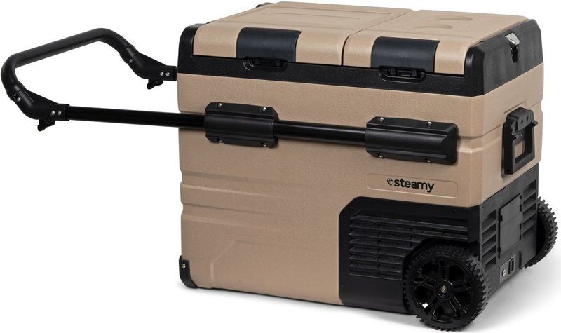 Steamy-E Dual Zone 45 Roller, Elektrische Compressor Koelbox op Wielen, 45 Liter, Zandkleurig, 12V/230V, voor vriezen en koelen van -20 tot +20, ideaal voor op de camping