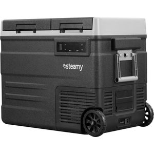 Steamy-E Dual Zone Roller Elektrische Compressor Koelbox Op Wielen - Dual Zone - 49 liter - 12V en 230V - voor auto en camping - Zwart