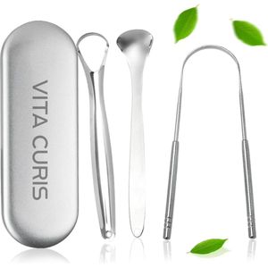 Vita Curis - Professionele Tongschraper - Mondverzorging - 100% Antibacterieel Chirurgisch Staal - Tongreiniger - Tong schraper