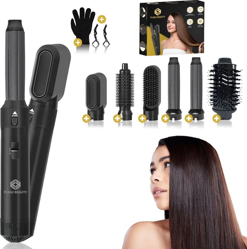 Fleau Beauty - PRO Edition - Multistyler - Krulborstel - Airstyler - Zwart - 6 in 1 Set