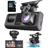 Fleau Tech - Dashcam - 3 in 1 - Voor en Achter Camera - Full HD - 170° Groothoeklens - Inclusief Micro SD-kaart 32 GB