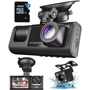 Fleau Tech - Dashcam - 3 in 1 - Voor en Achter Camera - Full HD - 170° Groothoeklens - Inclusief Micro SD-kaart 32 GB
