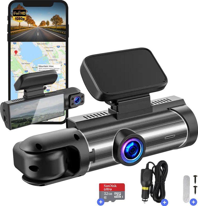 Fleau Tech - Dashcam - Voor en Achter Camera - Full HD - 170° Groothoeklens - Met Micro SD-kaart 32 GB