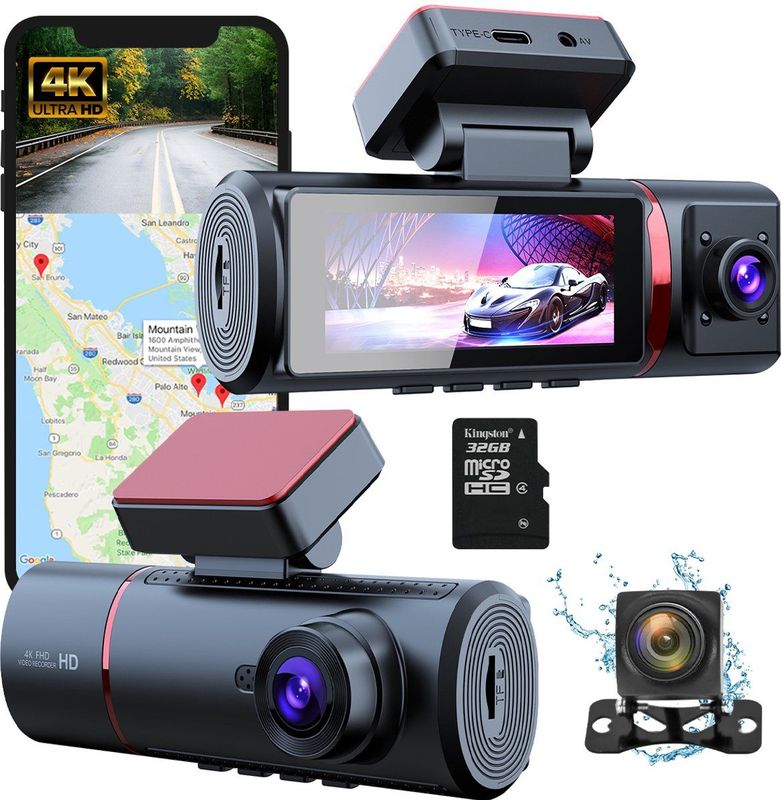 Fleau Tech - 4K Dashcam - 2025 Model - Voor en Achtercamera - WIFI - G-sensor - Parkeermodus - Loop Recording - SD-kaart 32 GB