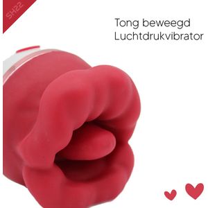 Luchtdrukvibrator met bewegende tong voor Vrouwen | Nieuw 2023 | Met beweging | USB Oplaadbaar | Rode Roos | Massage | Speeltjes