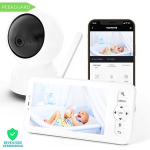 PeekGuard BM5 - Babyfoon Met Camera - Baby Monitor - Babyphone met App - Baby Camera - HD Full Color 5 Inch Scherm - Incl. Geluidsdetectie - Temperatuur en Klimaatsensor - Voedings Alarm - Extra lange Batterijduur - Premium Babyfoons