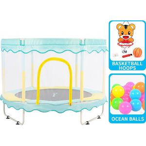 FOXSPORT Kinder Trampoline - Trampoline met Elastieken - Outdoor - Buitenspeelgoed - Trampoline met veiligheidsnet - 110 cm Veiligheidsnet - 150 cm - Blauw